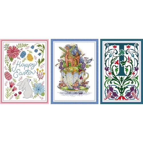 Happy Easter DIY Handmade Paintings Counted Cross Stitch Kits 14CT 11CT Needlework Cross Stitch Sets for Embroidery Threads Sets