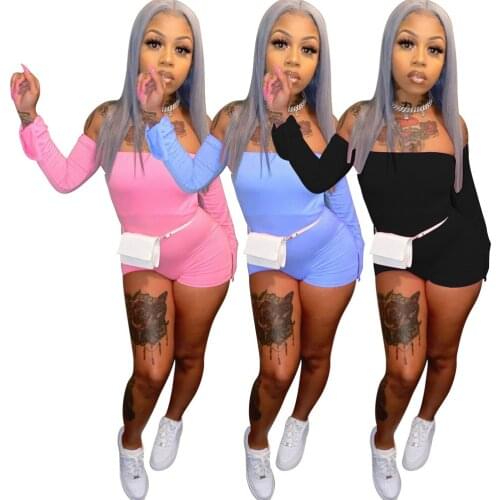 Sexy off Shoulder Backless Jumpsuit Woman Club Party Wear Long Sleeve Bandage Shorts Bodycon Rompers 2021 Summer Solid Playsuit