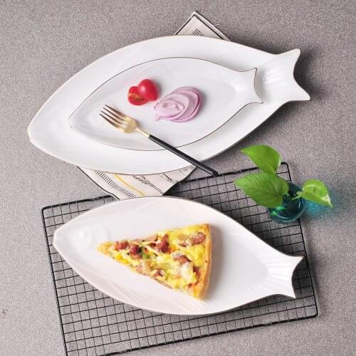 Phnom Penh Plate Ceramic Fish-shaped Plate Large Plate Home Kitchen Tableware Steamed Fish Dish Restaurant Hotel Tableware