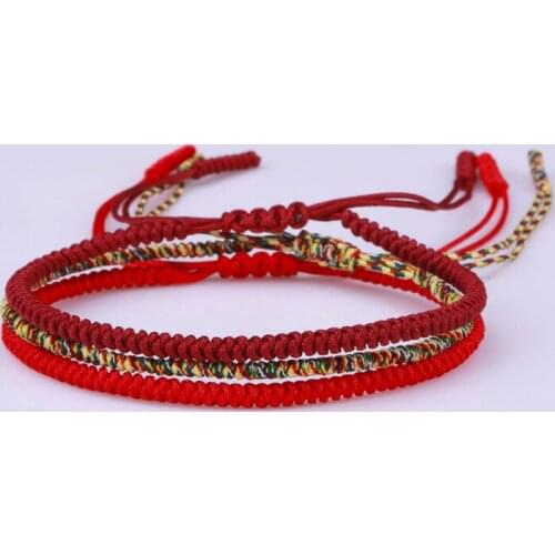 Tibetan Religion Buddhist Lucky Knots Dark Red Nylon Thread Rope Adjustable Size Unisex Macrame Bracelet Set celebrity Believer
