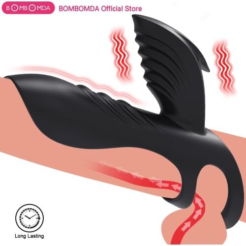 Couples Long Lasting Erection Penis Vibrator With Double Ring Massager Vagina Clitoris Stimulator Orgasm Adult Sex Toys For Men