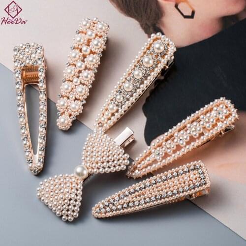 Japan Korean New Graceful Pearl Hairpins and Clips 2019 Women Fashion Joker Bowknot Duckbill Clip Girls Handmade Hair Ornaments