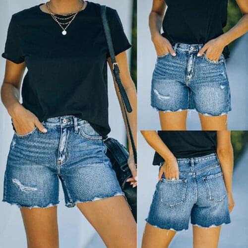 Women Summer Denim Shorts High Waist Straight Jeans Short Pants