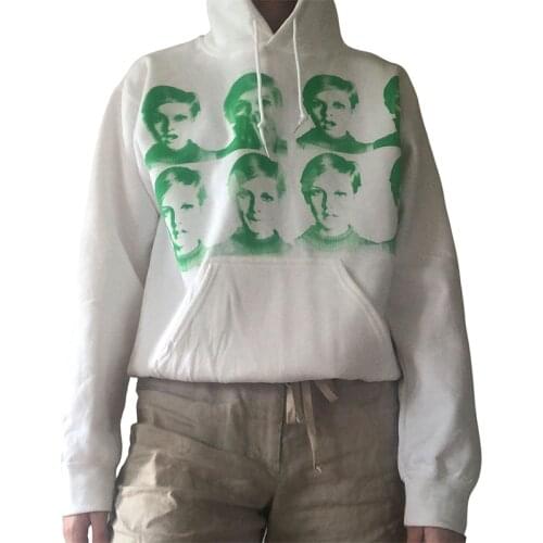 Funny Head Print Women Hooded Sweatshirts Loose Casual Autumn Winter New Pocket Hoodies Female Pullover Drawstring Ladies Coat