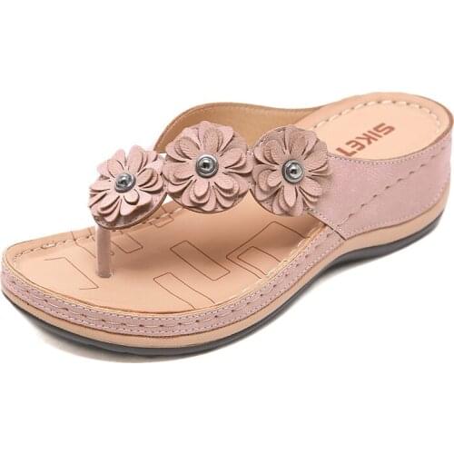 2020 Summer Flat Sandal For Women 5 Colors Sandales Multicolor handmade retro flowers flip-flops Women Slippers sandalias mujer