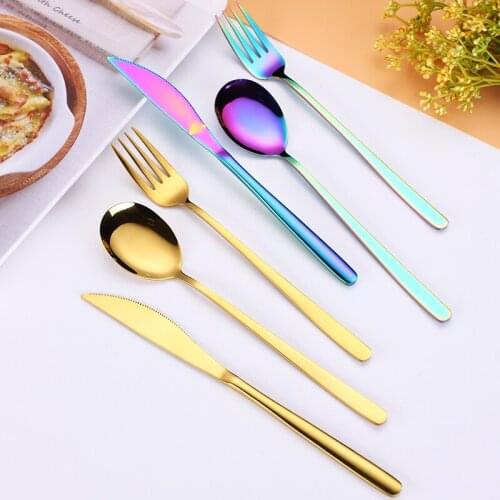 3pcs Gold Cutlery Set Stainless Steel Cutlery Set Knife Dessert Spoon Dinner Fork Tea Ice Spoon Tableware Set Wedding Decoration
