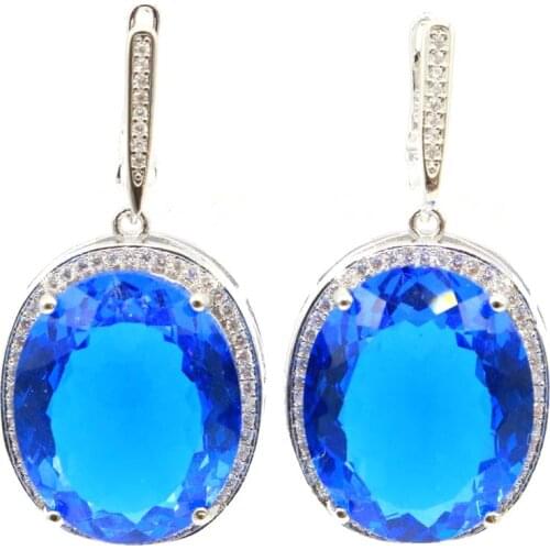 34x21mm Super Big European Design Jewelry Set Silver Earrings Pendant Created Paris Blue Topaz Zircon For Women Drop Shipping