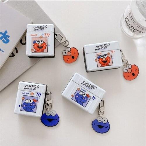 3D Cartoon Sesame Street keychain Wireless charging Earphone silicon Case For Airpods 1 2 Pro Accessories Bluetooth cover gift