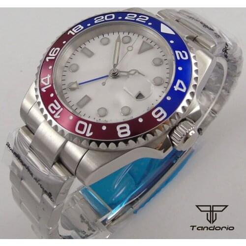 4０mm Automatic Mens Watch GMT Function White Dial Sapphire Date Bezel Insert Strap Screw In Crown
