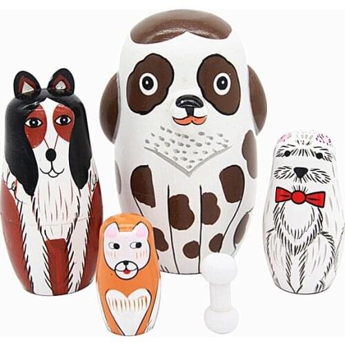 5pcs/set Wooden Cartoon Animals Matryoshka Dolls Anime Dogs Russian Babushka Matryoshka Nesting Dolls Children Christmas Gifts