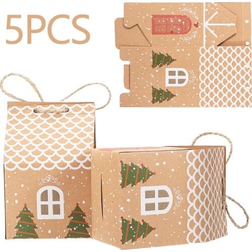 5pcs Christmas Gift Box Party Cookies Candy Sweets Small House Package Bag Great For Parties Presents Or Sales