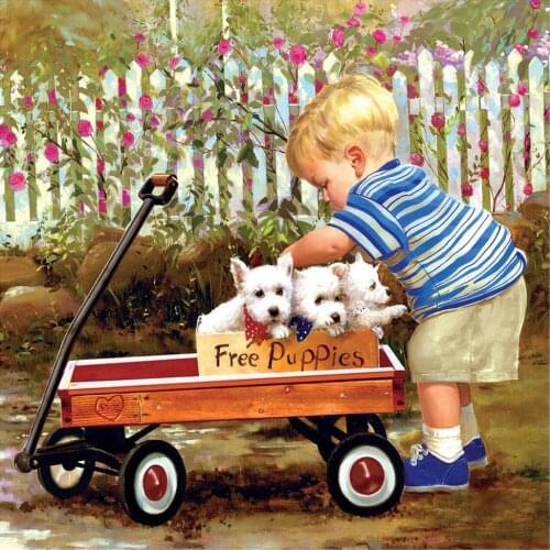 5D DIY diamond painting Puppies and little Boy Full Drill Embroidery Cross Stitch Mosaic Craft Kits Home Decor Christmas Gift