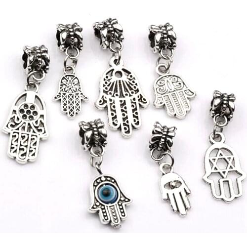 Hot Sale ! 7pcs Zinc Alloy mix Hamsa Hand Dangle Bead Fit Charm Bracelet (za271)