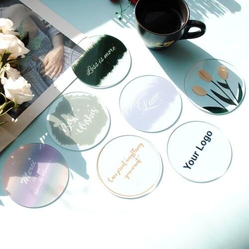 Korea Ins Colorful Acrylic Waterproof Coaster Insulation Cup Pad Coffee Milk Water Mat Flower Strawberry Sequin Anti Slip 1PCS