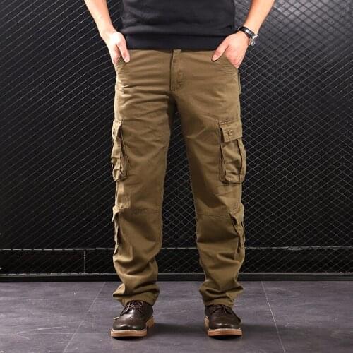 Mens Cargo Pants Multi Pockets Military Style Tactical Pants Cotton Mens Outwear Straight Casual Long Trousers Plus Size 44