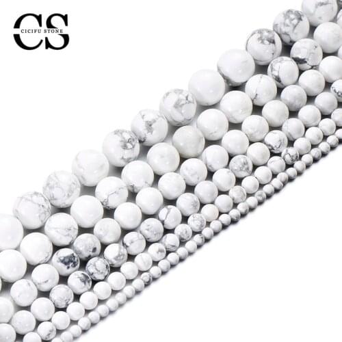Natural White Howlite Stone Beads Turquoises Round Loose Spacer Beads for Jewelry Making Bulk DIY Bracelet Necklace 4/6/8/10 MM