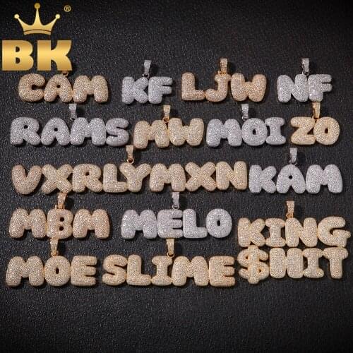 THE BLING KING CZ Bubble Initial Letters Combination Words Name OEM LINK Pendant Necklace With 5mm Alloy Tennis Chains