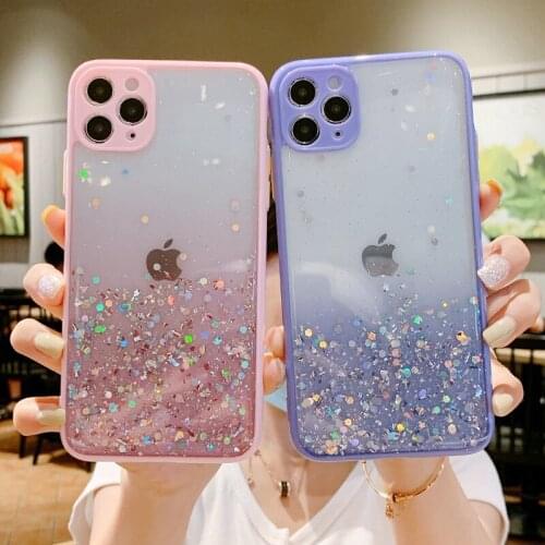 Glitter Sequins Gradient Phone Case For iPhone 11 Pro Max XR XS Max 7 8 Plus X 11 Pro Transparent Soft TPU Shockproof Back Cover