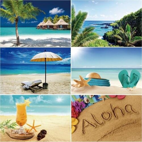 Summer Holiday Backgrounds Sea Beach Palms Trees Parasol Aloha Party Photography Backdrops For Photo Studio Photozone