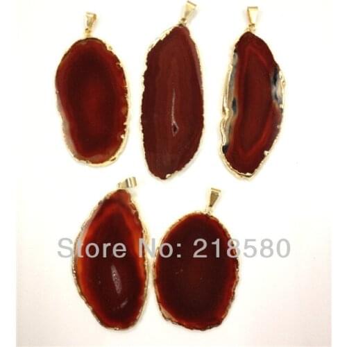 H-DP31 10pcs Brown Agates Druz Slice Pendant with Gold Electroplated
