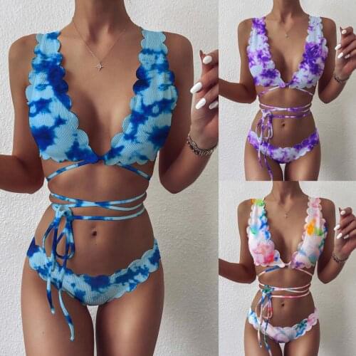 #H40 Women Tie-dyed Print Bandage Bikini Set Push Up Padded Bra Bikini Set Swimsuit Swimwear Women Bathing Suit Maillot De Bain