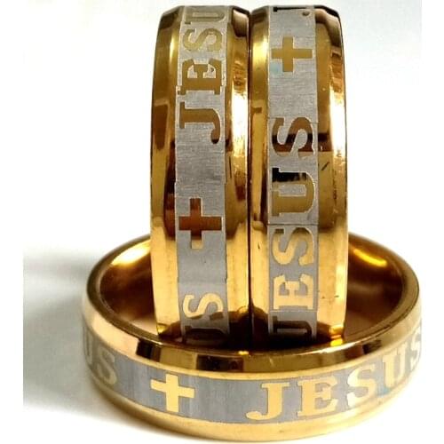 36pcs Engrave JESUS Cross Stainless Steel Men Women Ring Wide 6mm Sizes Mixed Religious Jewelry Gift Favor