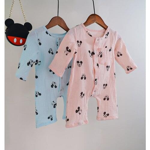 Disney Newborn Baby Overalls Rompers Cotton Minnie Mickey Mouse Infant Sleeper Pyjamas Autumn Girls Boys Cartoon Toddler Clothes