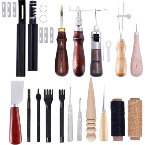 Leather Working Tools DIY Leather Craft Tools Kit Hand Sewing Stitching Punch Carving Saddle Leather Sewing Set