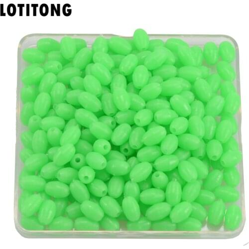LOTITONG 200pcs/lot Big Sizes Green Oval Hard Luminous Fishing Beads Sea Fishing Lure Floating Float Tackles lure Accessories