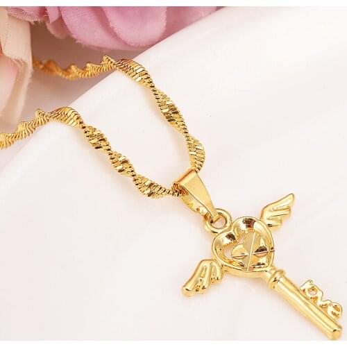 Statement Rhinestone Key Necklace Pendants Elegant AAA Cz Stone Floating Charm Wedding Necklace Women Jewelry girl friend gift