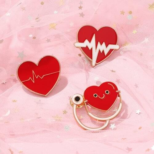 Medical Brooches Nurse Pins Stethoscope Heart Electrocardiogram Enamel Lapel Pin Badge Jewelry Metal Gift for Doctor Wholesale