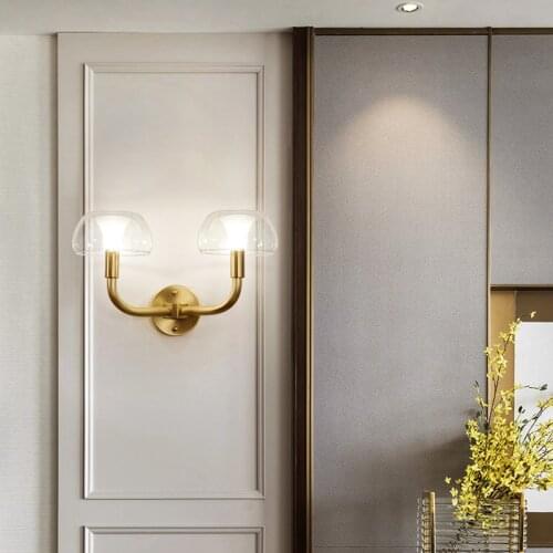 Jmzm Copper Wall Lamp Mushroom Glass Lampshade Bedside Lamp Bedroom Nordic Style Minimalist Wall Lamp Creative Aisle Lamp