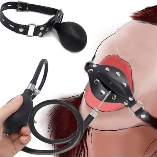 Inflatable Penis Gag Open Mouth Gag Oral Dildo Plug Separate Pump Expandable Big ButtPlug Anal Dilator Lock Bondage BDSM Sex Toy