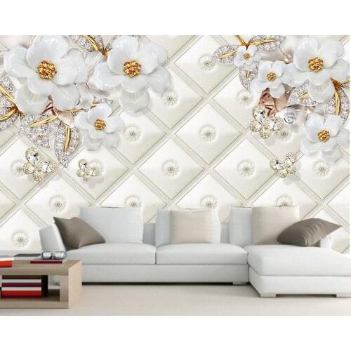 Papel de parede Embossed white jewels floral diamond leaves 3d wallpaper mural,living room bedroom TV sofa wall kitchen bar cafe