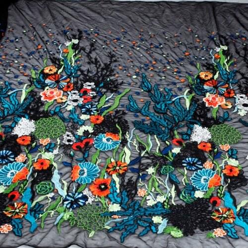 New fashion mixed color on beige/black mesh embroidery lace fabric for wedding dress/party lace fabric by yard