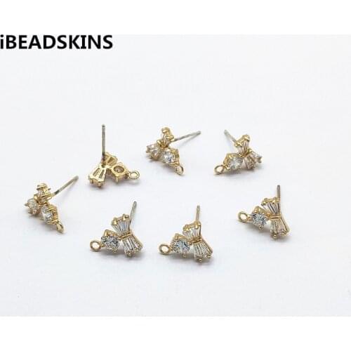 New arrival! 12x10mm 30pcs Cubic Zirconia Bows shape Earrings Stud for Earrings parts,hand Made Earrings Findings Jewelry DIY