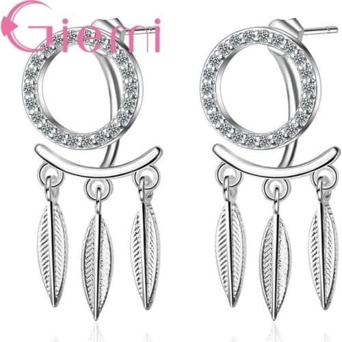 New Arrival National Style Leaf Shape 925 Sterling Silver Drop Earrings Hot Selling Cubic Zirconia Jewelry Crystal For Women