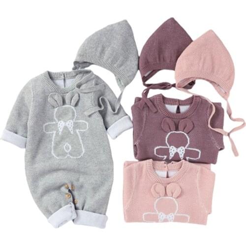Autumn Winter Baby Rompers Knitted Infant Boys Girls Jumpsuits Bear Soft Warm Newborn Overalls One Piece Toddler Kids Playsuits