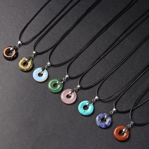 Natural Tiger Eye Rose Quartzs Crystal Pendant Necklace Fashion Balck Wax Cord Round Beads Pendant Lucky Necklace for Women Men