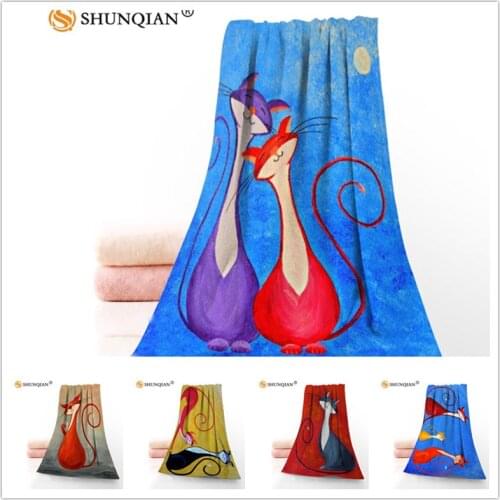 Custom Love cats paint 35x75cm Face Towels Facecloth Microfiber Washcloth Quick drying Sports Towel