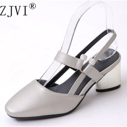 ZJVI Woman Fashion Thick High Heels Sandals Women Summer Square Toe Shoes 2020 Womens Female Party Sandal Ladies Plus Size 4-12