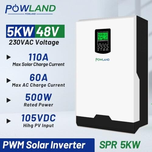 Solar Inverter 5000W Pure Sine Wave 48V 220VAC Output Built-in 5KW PWM 50A Max PV Power 2400W With 60A AC Charger