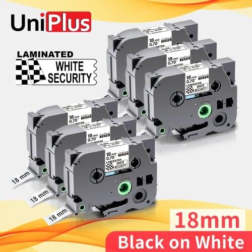 UniPlus 6PK Security Label Tape Laminated Labeling 18mm Compatible Brother TZe-SE4 tze SE4 Black on White Secret File Ribbon PT