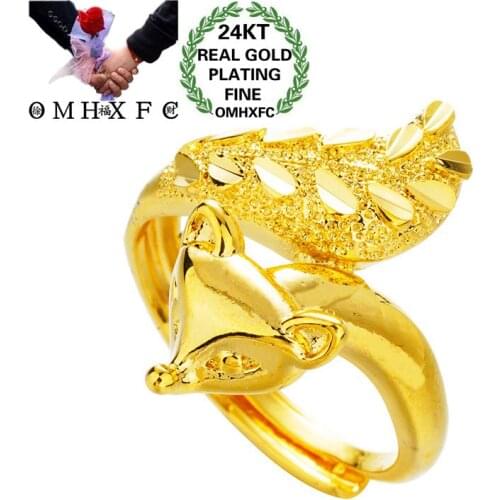 OMHXFC Jewelry Wholesale RI283 European Fashion Fine Woman Girl Party Birthday Wedding Gift Vintage Fox 24KT Gold Resizable Ring