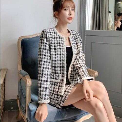 Wholesale clothing Runway Designer 2 Piece Set Women 2020 Autumn Fashion Tweed Coat + Mini Skirt Female Coat two piece outfits