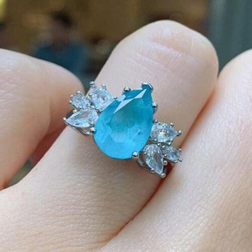 2021 New Charms 925 Sterling Silver Party Wedding Rings Vintage 8*10mm Paraiba Tourmaline Lab Diamond Engagement Ring For Women