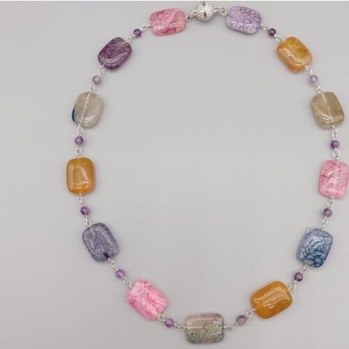 FoLisaUnique Multicolor Square Agate Necklace For Women Gift 4mm Purple Amethyst Cubic Zirconia Magnet Clasp Girl Jewelry