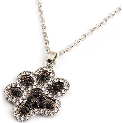 Free shipping Fashion Cats Paw Bears footprint white black crystal enamel holiday gift Women Necklace for lady
