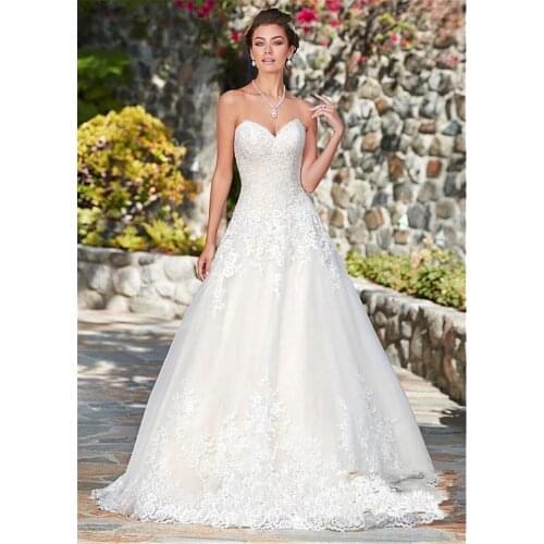 White Sweetheart Neck Tulle Lace Applique A-line Wedding Dress 2020 robe de mariee Women Bride Dress