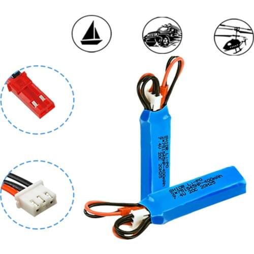 2 /4 /6pcs Lipo Battery 7.4V 400mah JST Plug Connector 2S for P929 P939 K969 K979 K989 1/28 RC Remote Control Car Spare Parts
